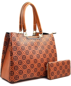 2in1 Fashion Faux Leather Geometric Handbag BCH-9132W BROWN